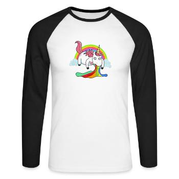 Puking unicorn rainbow - Unisex Long Sleeve Baseball T-Shirt - white/black - Front - Nik (191cm)