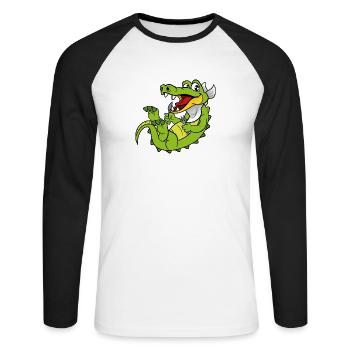 Kroko Kaiman Reptilien Tiere - Unisex Baseballshirt langarm - Weiß/Schwarz - Vorne - Nik (191cm)