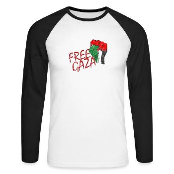 Libérez la Palestine Libérez la Liberté Palestine - T-shirt baseball manches longues Homme - blanc/noir - Devant - Nik (191cm)