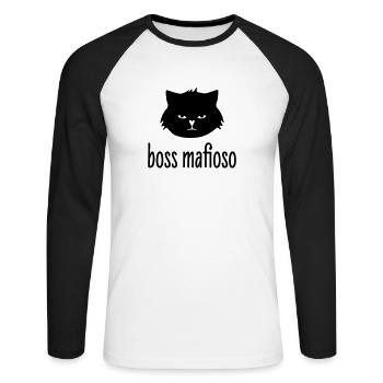 Cat Boss Mafioso Mafia for cat friends - Unisex Long Sleeve Baseball T-Shirt - white/black - Front - Nik (191cm)