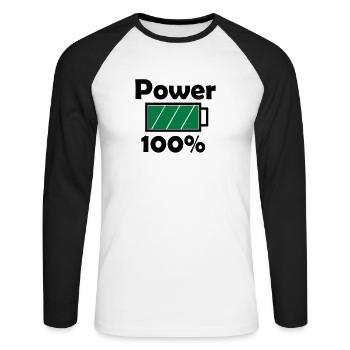 Power 100% with full battery icon - Unisex Long Sleeve Baseball T-Shirt - white/black - Front - Nik (191cm)