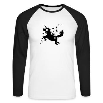 Licorne poney drôle (1c) - T-shirt baseball manches longues Homme - blanc/noir - Devant - Nik (191cm)