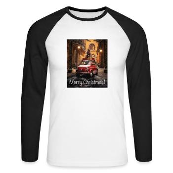 Fun Cute Retro Christmas Classic Style Motor Car - Unisex Long Sleeve Baseball T-Shirt - white/black - Front - Nik (191cm)