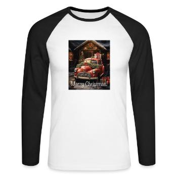 Fun Cute Retro Christmas Classic Style Motor Car - Unisex Long Sleeve Baseball T-Shirt - white/black - Front - Nik (191cm)
