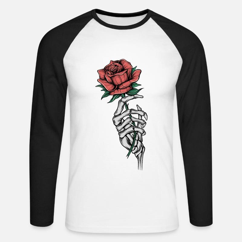 Knochenhand mit Rose - Unisex Baseballshirt langarm - Weiß/Schwarz