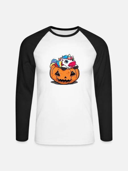 Halloween Kostüm lustig Katze süß Kürbis Geschenk - Unisex Baseballshirt langarm - Weiß/Schwarz