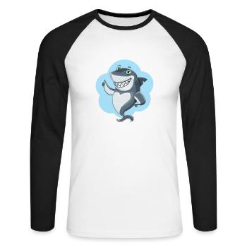 lustiger Haifisch - Unisex Baseballshirt langarm - Weiß/Schwarz - Vorne - Nik (191cm)