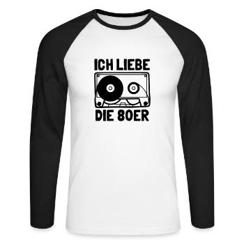 80 s - Unisex Long Sleeve Baseball T-Shirt - white/black - Front - Nik (191cm)