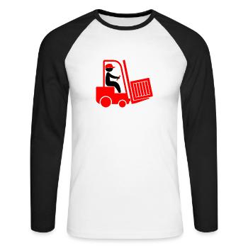 A forklift transporting a box - Unisex Long Sleeve Baseball T-Shirt - white/black - Front - Nik (191cm)