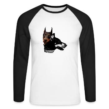 Dobermann, visage de chien, tête de chien, chien, chien - T-shirt baseball manches longues Homme - blanc/noir - Devant - Nik (191cm)
