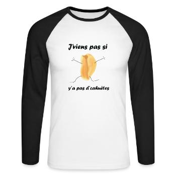 J'viens pas si y'a pas d'cahuètes - T-shirt baseball manches longues Homme - blanc/noir - Devant - Nik (191cm)