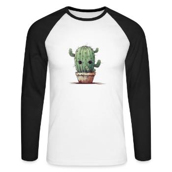 Kaktus Pflanze Geschenkidee - Unisex Baseballshirt langarm - Weiß/Schwarz - Vorne - Nik (191cm)