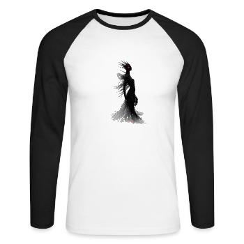 Black Horror Djinn with red eyes - Unisex Long Sleeve Baseball T-Shirt - white/black - Front - Nik (191cm)