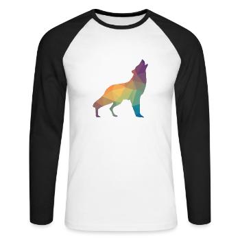 Wolf mosaïque, silhouette, profil - T-shirt baseball manches longues Homme - blanc/noir - Devant - Nik (191cm)