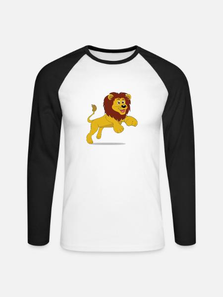 Süßer Löwe mit Mähne - Motiv für Kinder und Teens - Unisex Baseballshirt langarm - Weiß/Schwarz