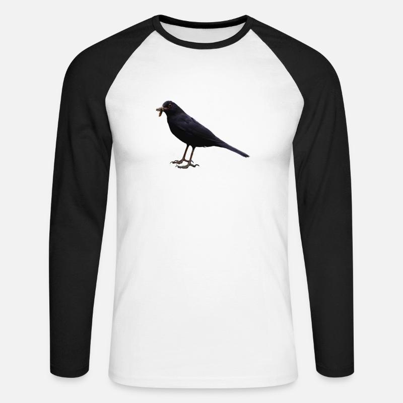 Amsel Vogel schwarzer Vogel - Unisex Baseballshirt langarm - Weiß/Schwarz