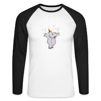 Comic Party Hippo - T-shirt baseball manches longues Homme - blanc/noir - Devant - Nik (191cm)