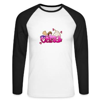 Cake Graffiti Schriftzug - Unisex Baseballshirt langarm - Weiß/Schwarz - Vorne - Nik (191cm)