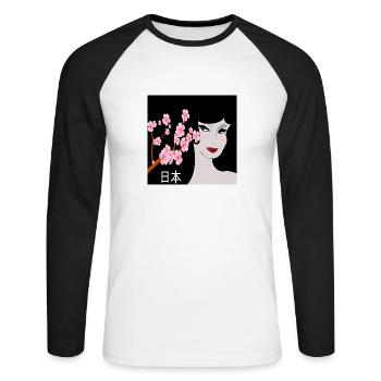 Japanese Cherry Blossoms Japan Geisha Gift Kanji - Unisex Long Sleeve Baseball T-Shirt - white/black - Front - Nik (191cm)