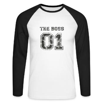 The Boss Partner Partnershirt Liebe Geschenk Love - Unisex Baseballshirt langarm - Weiß/Schwarz - Vorne - Nik (191cm)