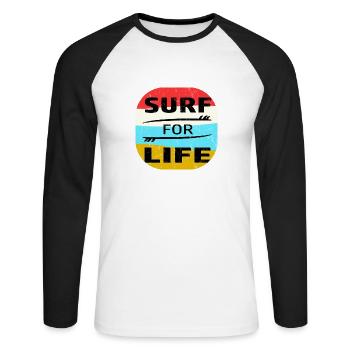 Surfeur, surfer, surf, mer, lac, vagues, vacances, cadeau - T-shirt baseball manches longues Homme - blanc/noir - Devant - Nik (191cm)