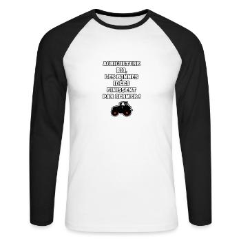 AGRICULTURE BIO, LES BONNES IDÉES FINISSENT PAR - T-shirt baseball manches longues Homme - blanc/noir - Devant - Nik (191cm)