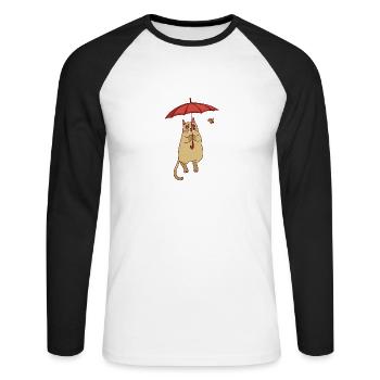Cat umbrella - Unisex Long Sleeve Baseball T-Shirt - white/black - Front - Nik (191cm)