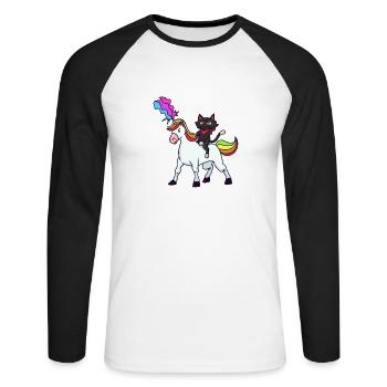 Cat rides unicorn - Unisex Long Sleeve Baseball T-Shirt - white/black - Front - Nik (191cm)