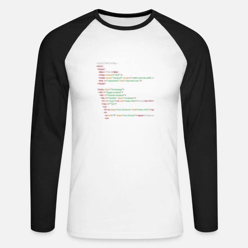 HTML5 - Unisex Baseballshirt langarm - Weiß/Schwarz