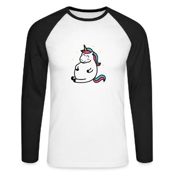 Fat Unicorn Dickes Einhorn Kurven Hunger Geschenk - Unisex Baseballshirt langarm - Weiß/Schwarz - Vorne - Nik (191cm)