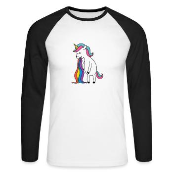 Unicorn rainbow puke. No buck Gagging - Unisex Long Sleeve Baseball T-Shirt - white/black - Front - Nik (191cm)