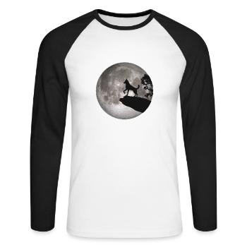 Full Moon Dog loup loup-garou hurlant chien - T-shirt baseball manches longues Homme - blanc/noir - Devant - Nik (191cm)