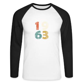 55e anniversaire look rétro - cadeau né en 1963 - T-shirt baseball manches longues Homme - blanc/noir - Devant - Nik (191cm)