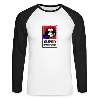 Super Handwerker - lustiger Pingu - Unisex Baseballshirt langarm - Weiß/Schwarz - Vorne - Nik (191cm)