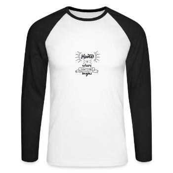 La maison est où commence votre histoire - T-shirt baseball manches longues Homme - blanc/noir - Devant - Nik (191cm)