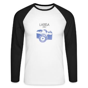 Larisa, Griechenland - Unisex Baseballshirt langarm - Weiß/Schwarz - Vorne - Nik (191cm)