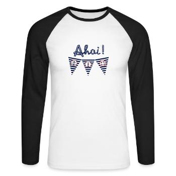 Ahoi, mer, maritime, drapeau - T-shirt baseball manches longues Homme - blanc/noir - Devant - Nik (191cm)
