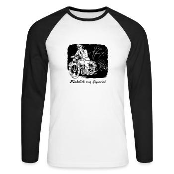 Pünktlich trotz Gegenwind - Unisex Baseballshirt langarm - Weiß/Schwarz - Vorne - Nik (191cm)