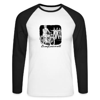 Er weiß, was er will ! - Unisex Baseballshirt langarm - Weiß/Schwarz - Vorne - Nik (191cm)
