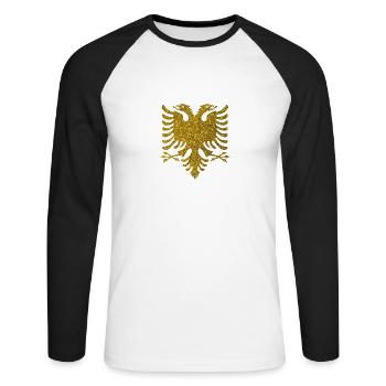ALBANIEN ADLER GOLD Geschenkidee Motiv Design - Unisex Baseballshirt langarm - Weiß/Schwarz - Vorne - Nik (191cm)
