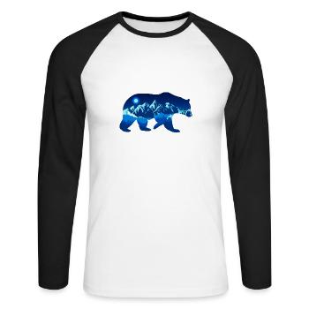 Bear at night in front of mountains in the forest - Unisex Long Sleeve Baseball T-Shirt - white/black - Front - Nik (191cm)