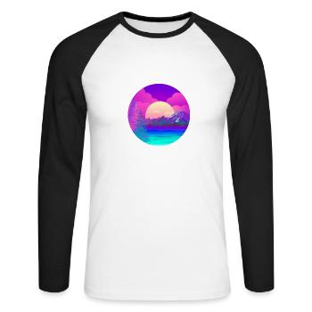 See in den Bergen mit Wald beim Sonnenuntergang - Unisex Baseballshirt langarm - Weiß/Schwarz - Vorne - Nik (191cm)