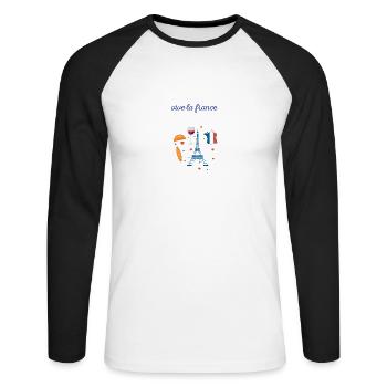 vive la france, es lebe Frankreich,Geschenkidee - Unisex Baseballshirt langarm - Weiß/Schwarz - Vorne - Nik (191cm)