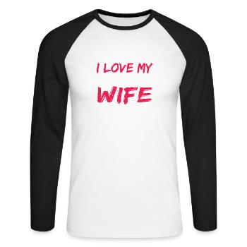 I Love My Awesome Wife Gift Design - Unisex Baseballshirt langarm - Weiß/Schwarz - Vorne - Nik (191cm)
