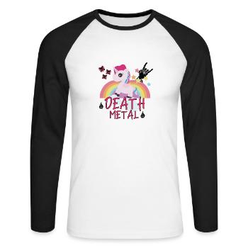 Death Metal Einhorn Regenbogen Pferd Rock Geschenk - Unisex Baseballshirt langarm - Weiß/Schwarz - Vorne - Nik (191cm)