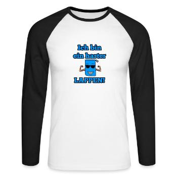"Ich bin ein harter Lappen" Tshirt - Geschenkidee - Unisex Baseballshirt langarm - Weiß/Schwarz - Vorne - Nik (191cm)