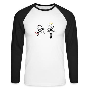 Angel devil god bible funny comic stick man - Unisex Long Sleeve Baseball T-Shirt - white/black - Front - Nik (191cm)