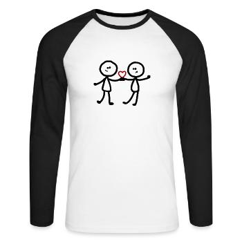 Strichmännchen Typisch Mann Frau Liebe Herz Coole - Unisex Baseballshirt langarm - Weiß/Schwarz - Vorne - Nik (191cm)