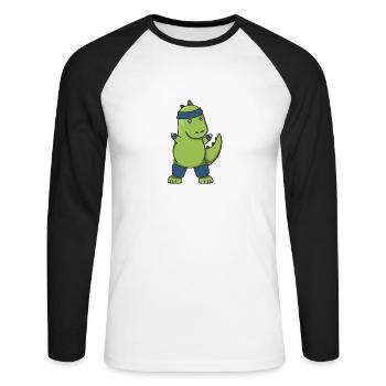 Dinosaurier workout fitness Geschenk idee dino gym - Unisex Baseballshirt langarm - Weiß/Schwarz - Vorne - Nik (191cm)