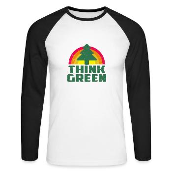 Cool Think Green T-shirt - Unisex Baseballshirt langarm - Weiß/Schwarz - Vorne - Nik (191cm)